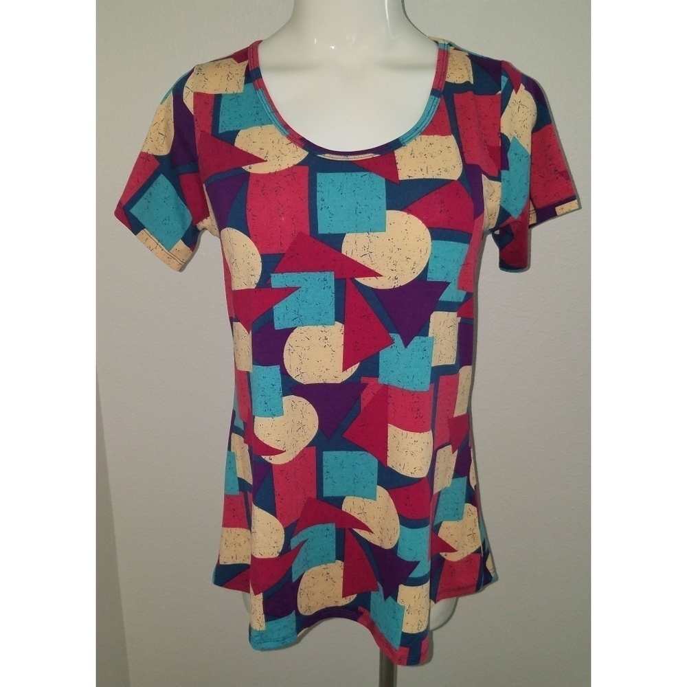 LuLaRoe Classic T Tee XS Geometric Shapes Pink Purple Green Tan Circle Triangle